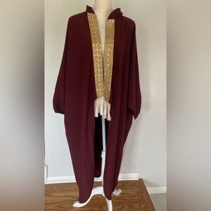Women modest burgundy cardigan and pant set L/XL